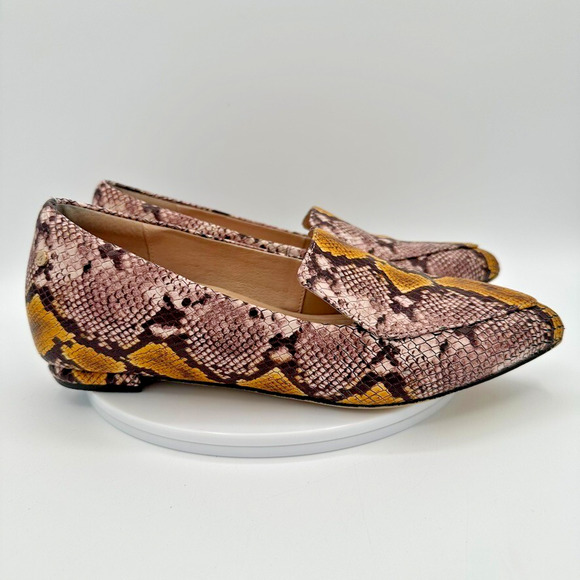 Frankie4 Faye Mustard Python Loafers Womens 8 Leather Prep Quiet Luxury Capsule - Picture 4 of 12